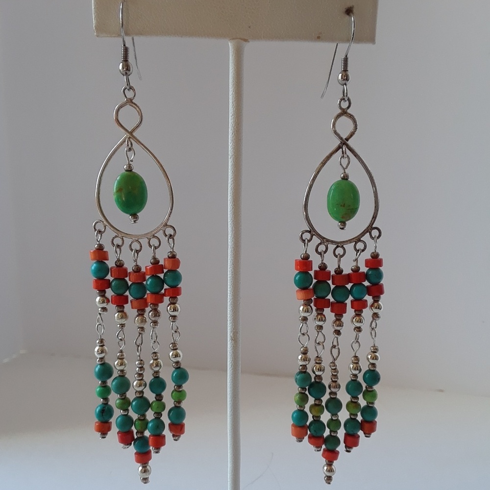 925 Silver Turquoise & Orange Heishi Earrings